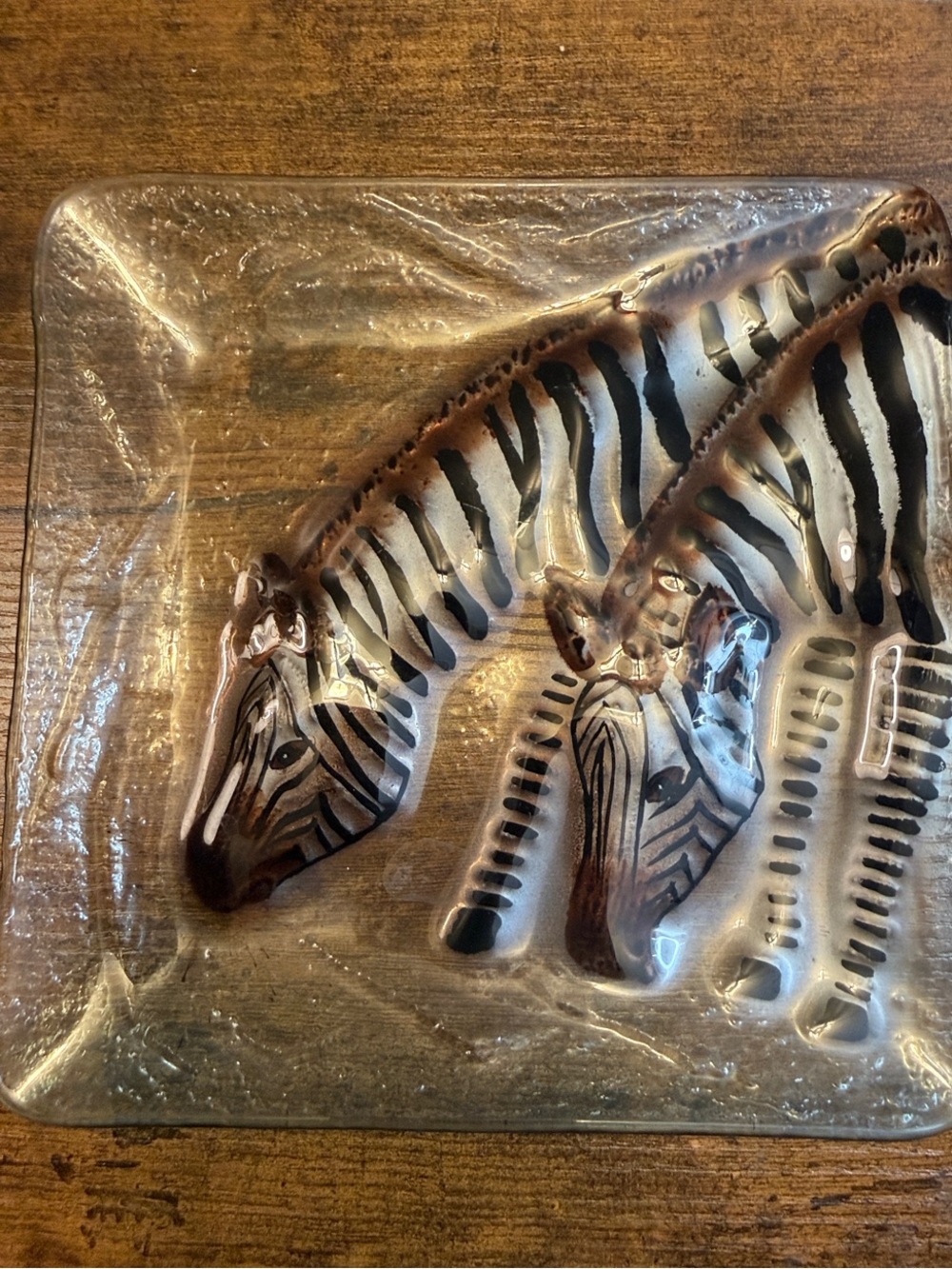 Handcrafted Glass Zebra Plate in Brown and Black
